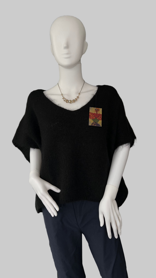 Black mohair v-neck sleeveless jumper