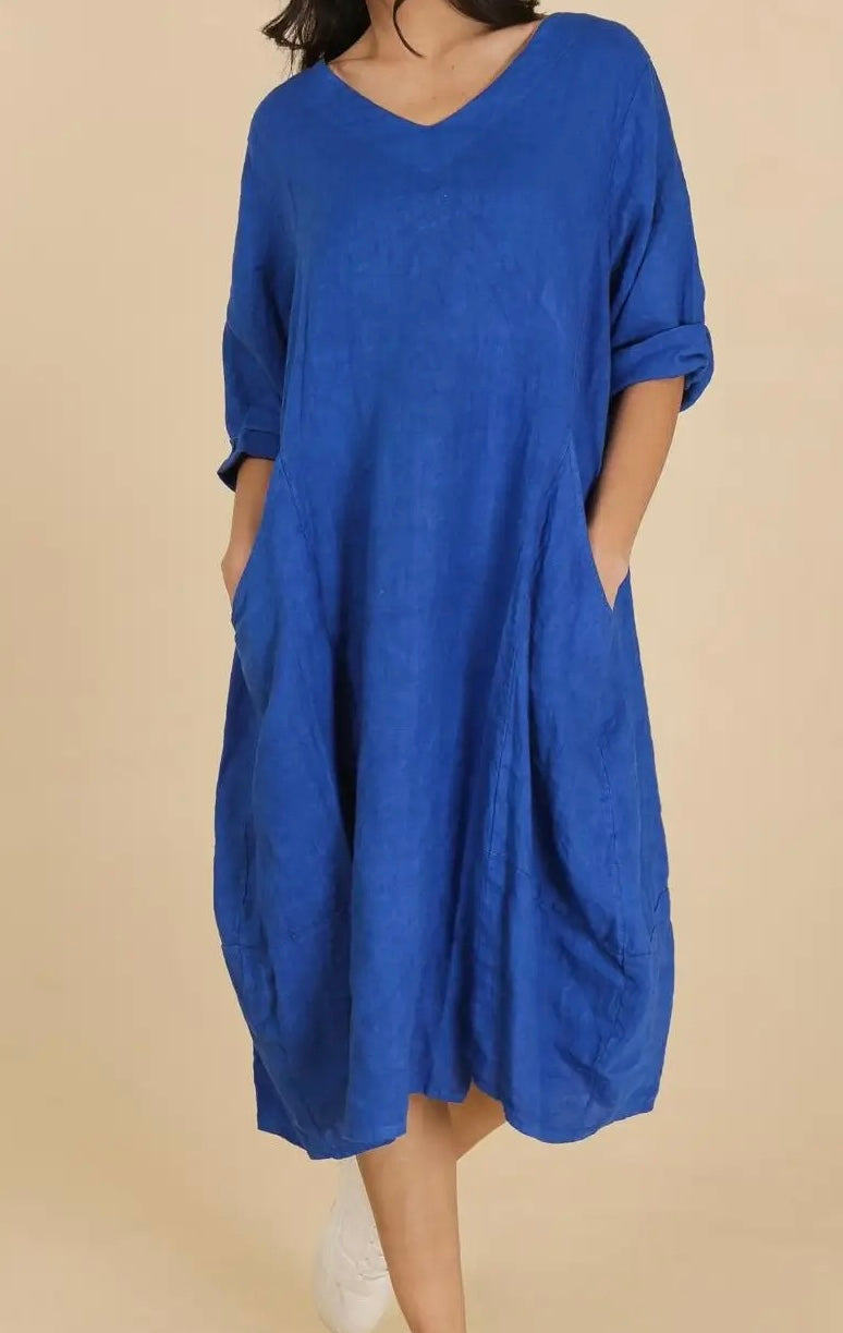 Made in Italy linen dress - royal blue
