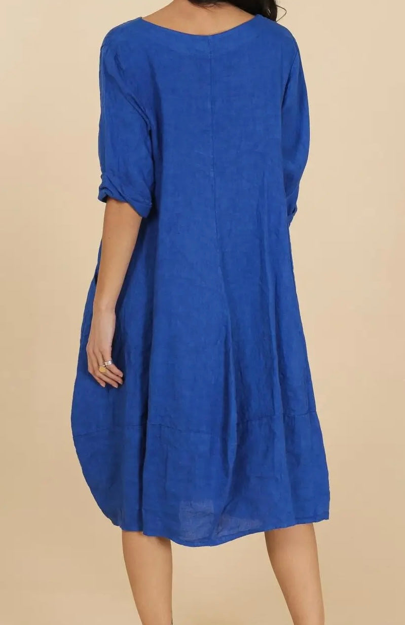 Made in Italy linen dress - royal blue