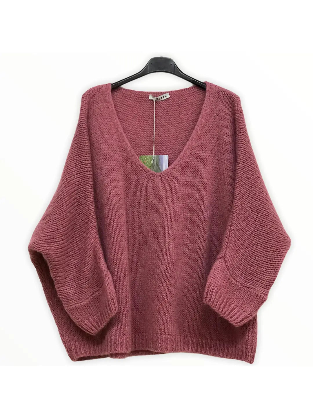 Dusty pink sweater, v-neck mohair jumper