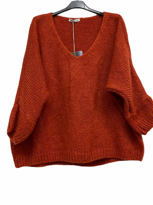 Rust sweater, v-neck mohair jumper