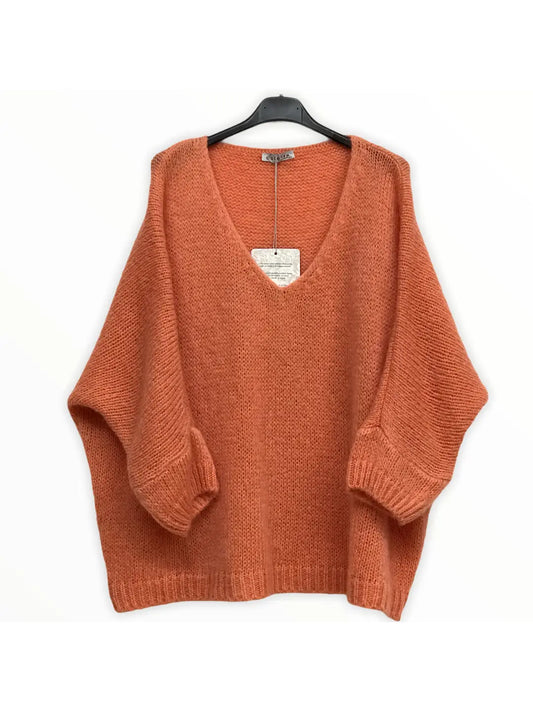 Salmon sweater, v-neck mohair jumper