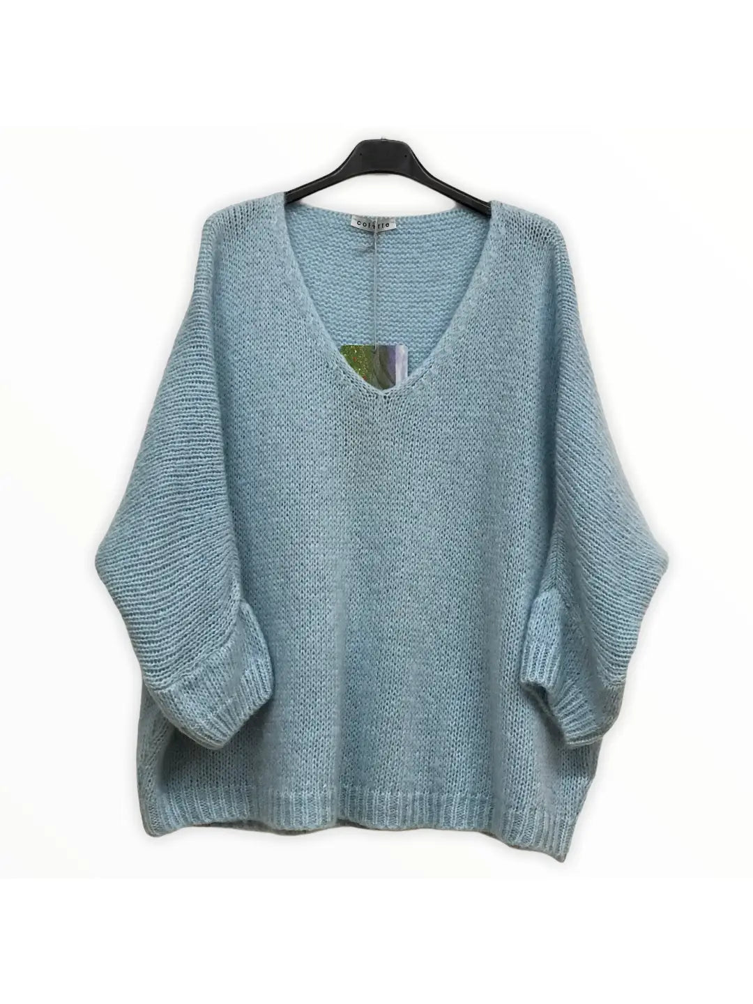 Sky blue sweater, v-neck mohair jumper