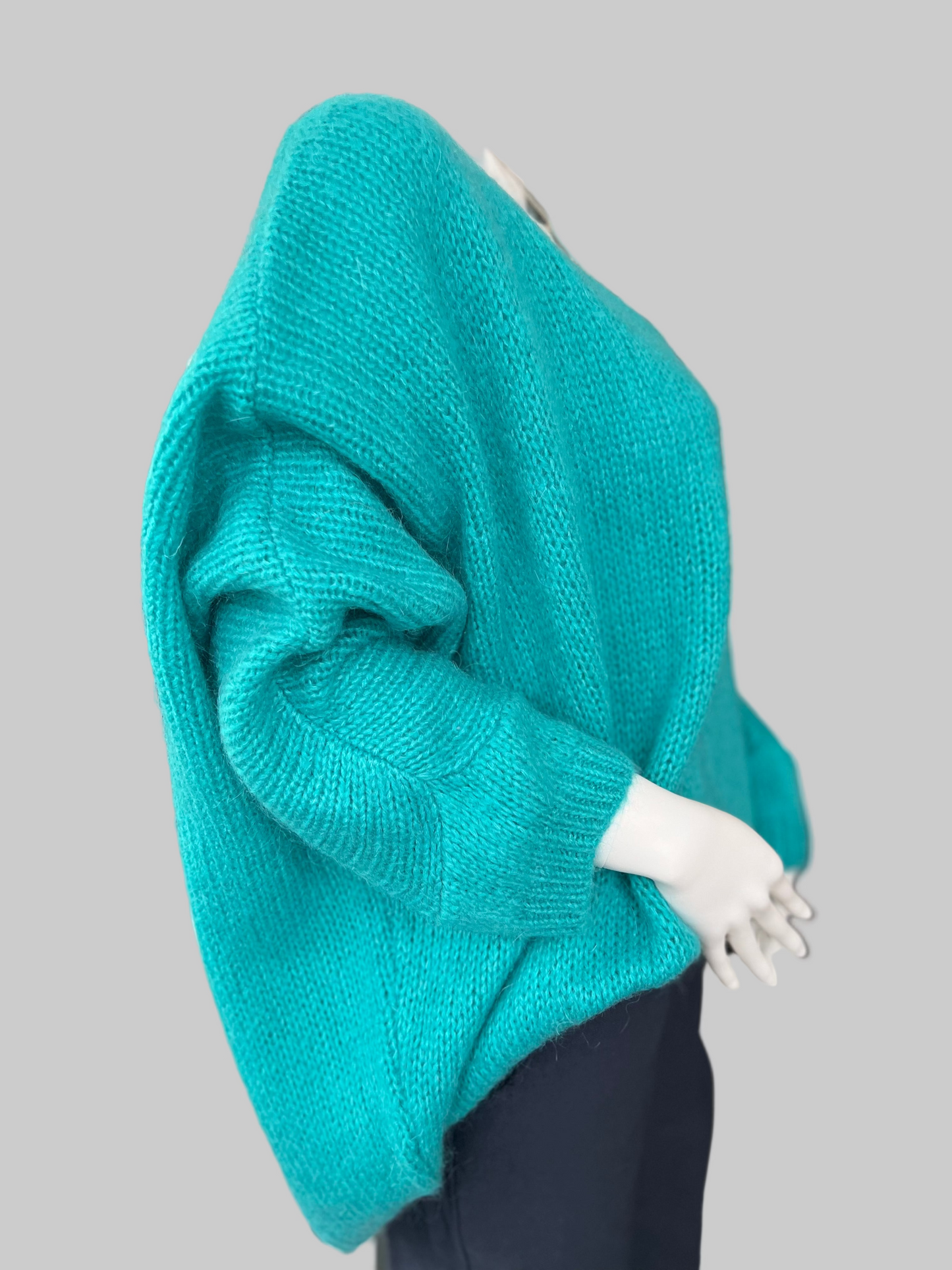 Oversized Mohair V-Neck Jumper - turquoise