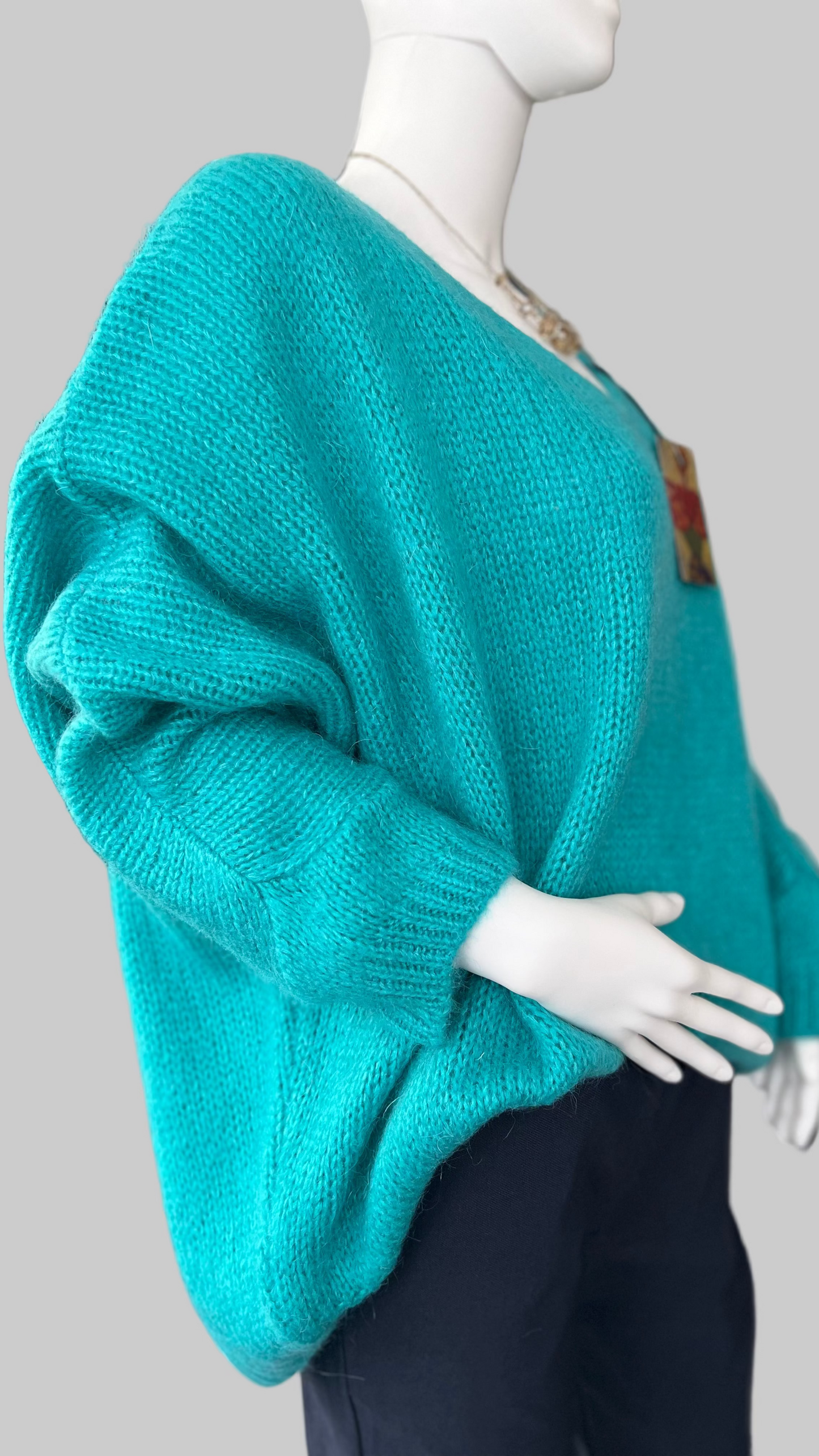 Oversized Mohair V-Neck Jumper - turquoise