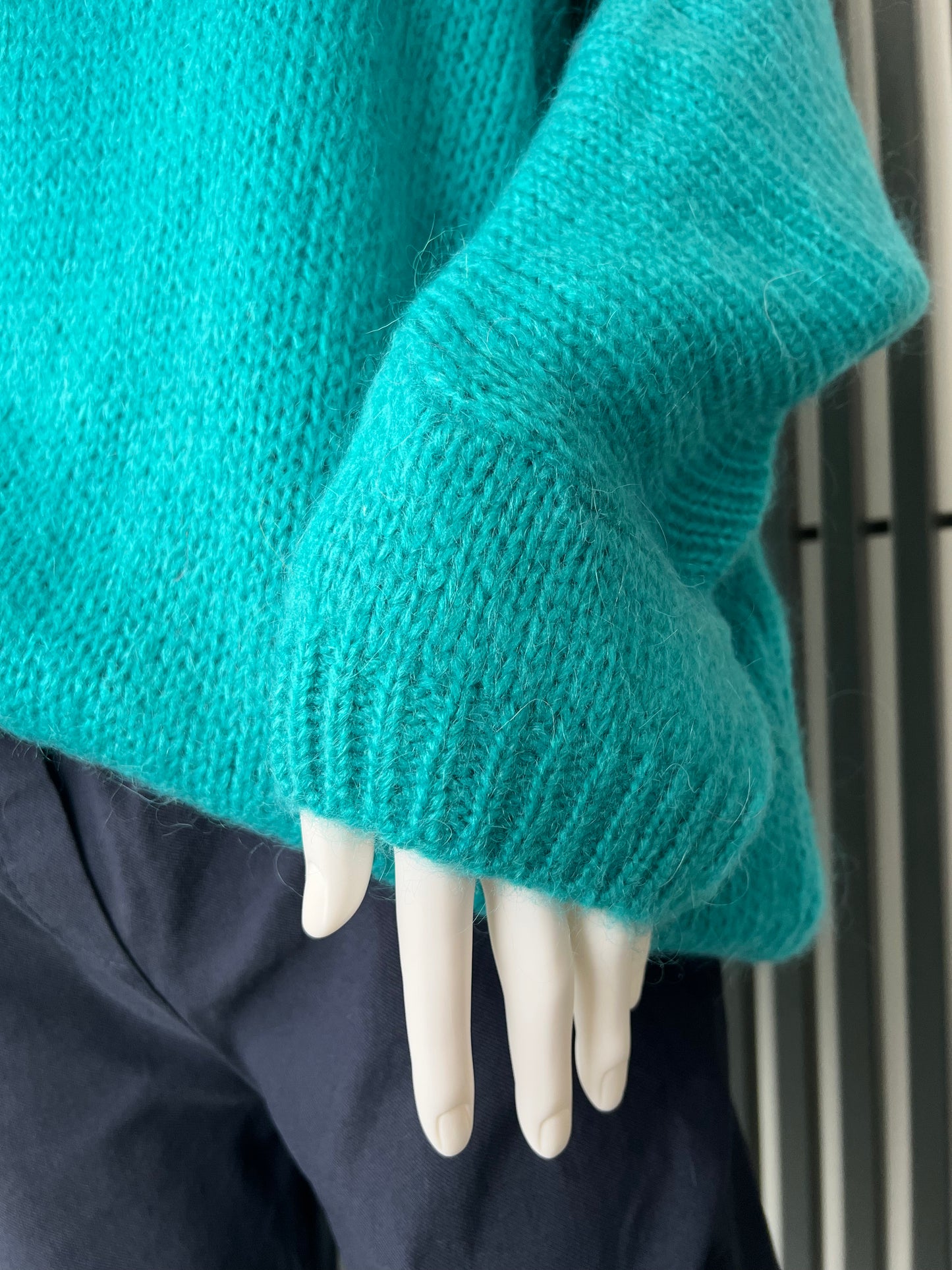 Oversized Mohair V-Neck Jumper - turquoise