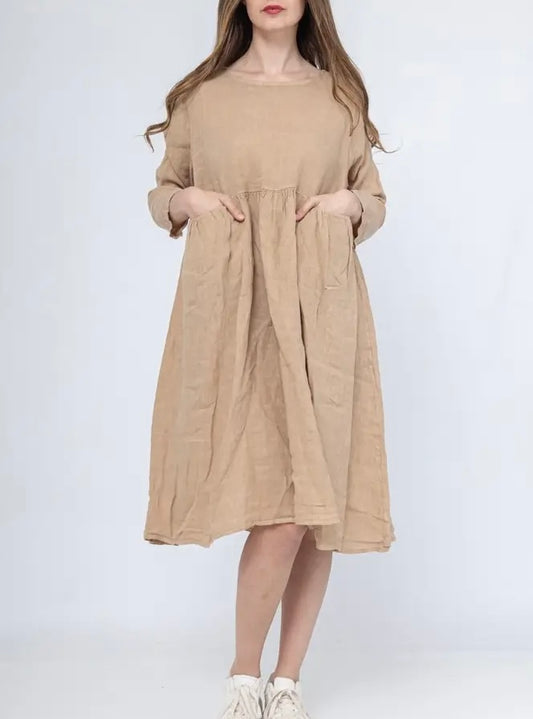 Made in Italy linen dress - camel