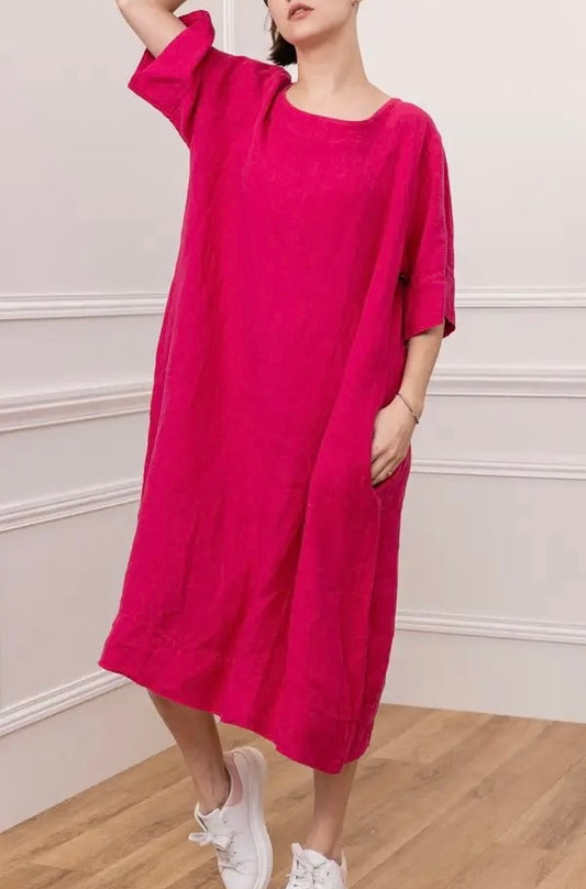 Made in Italy linen dress - fuchsia
