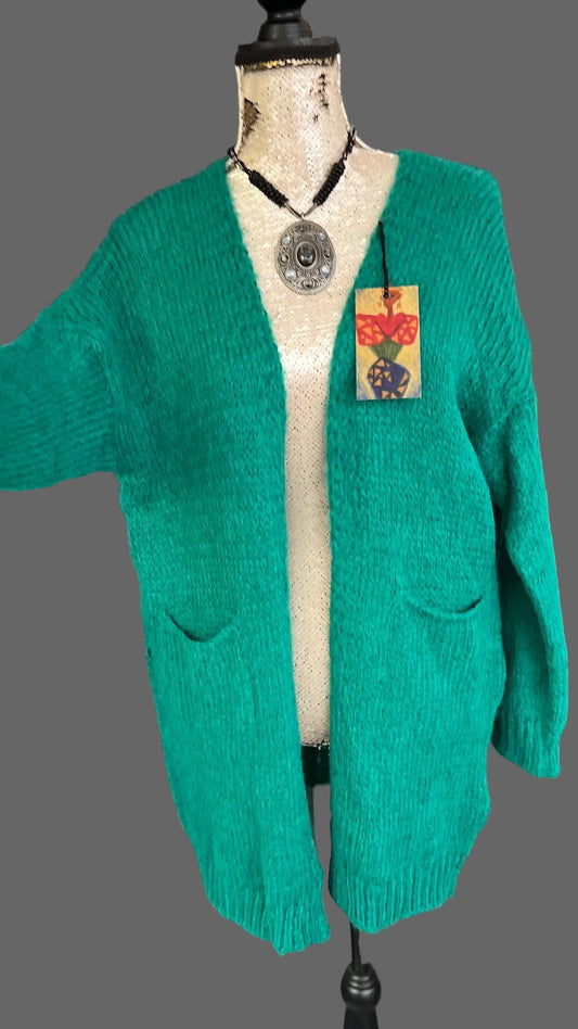 Green mohair cardigan with pockets