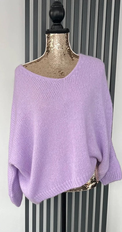 Lilac sweater, v-neck mohair jumper