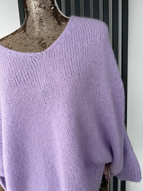 Lilac sweater, v-neck mohair jumper