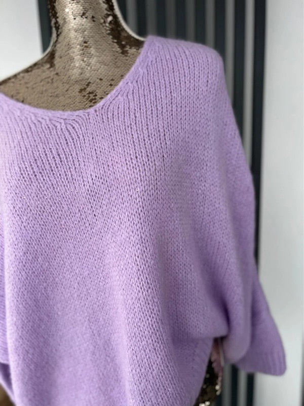 Lilac sweater, v-neck mohair jumper