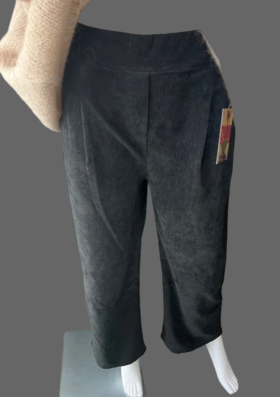 Wide-leg black corduroy trousers