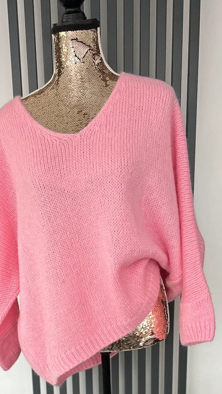Baby pink sweater, v-neck mohair jumper
