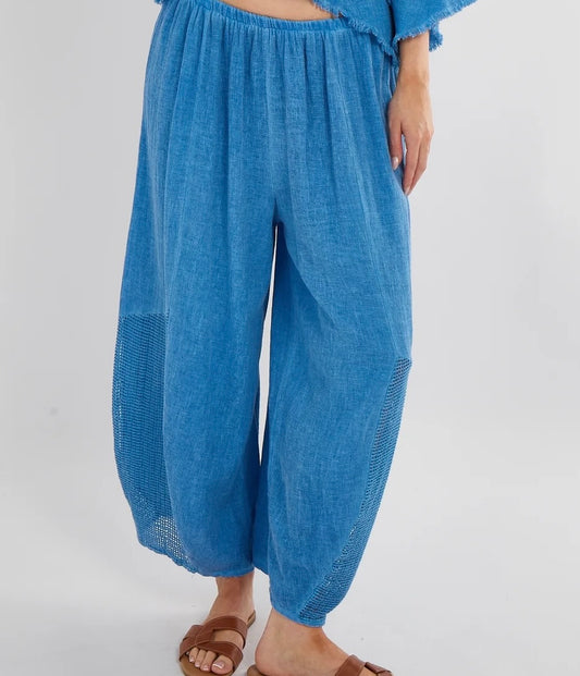 Linen balloon trousers, blue harem pants