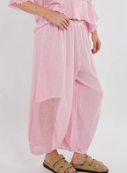Linen balloon trousers, pink harem pants