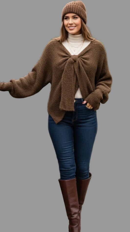 Knit brown jumper with bow
