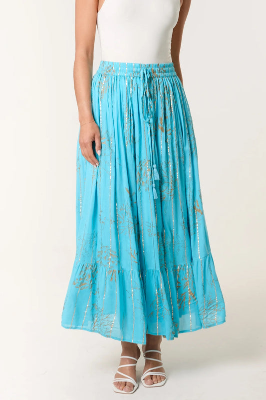 Gold foil maxi skirt - aqua blue