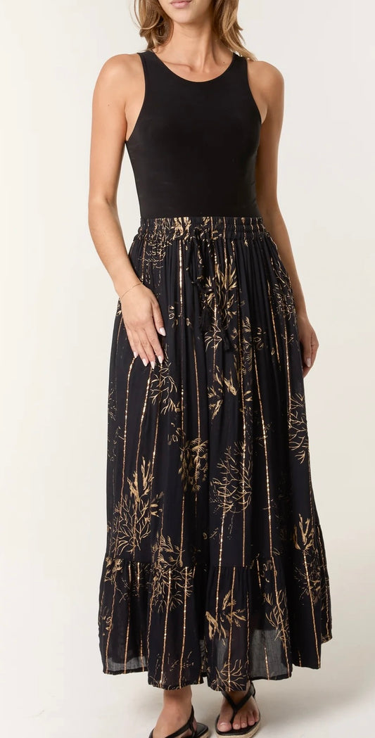 Gold foil maxi skirt - black