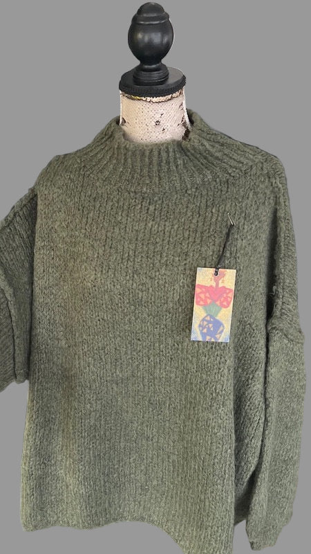 Oversized khaki high neck sweater