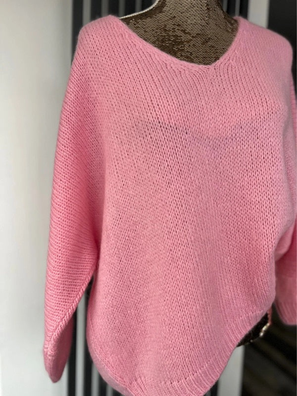 Baby pink sweater, v-neck mohair jumper