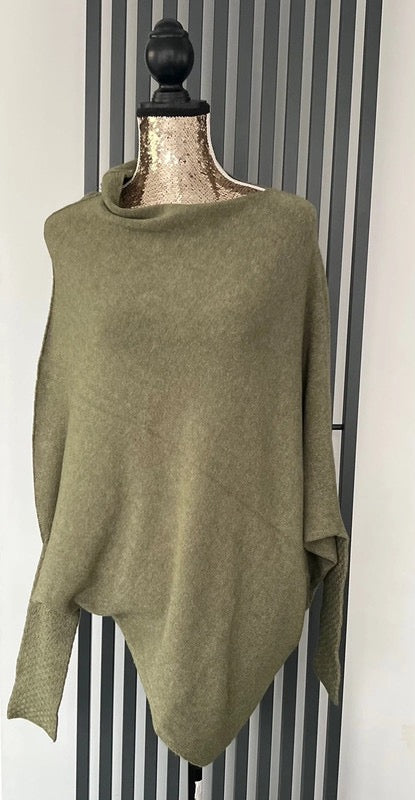 Khaki green asymmetrical batwing sleeve jumper