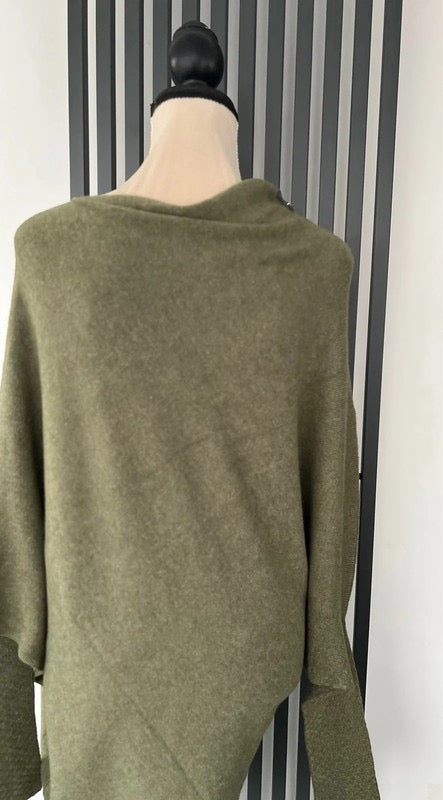 Khaki green asymmetrical batwing sleeve jumper