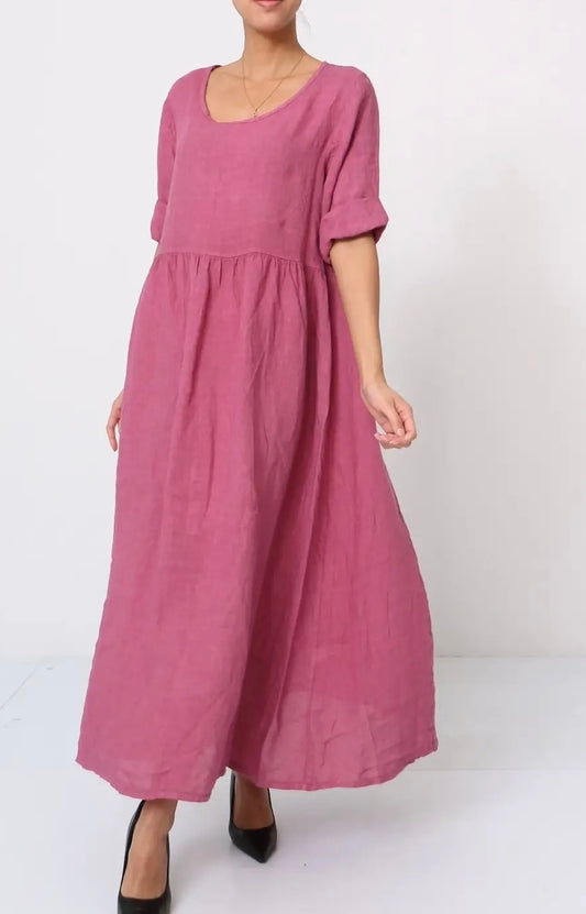 Made in Italy linen dress - fuchsia