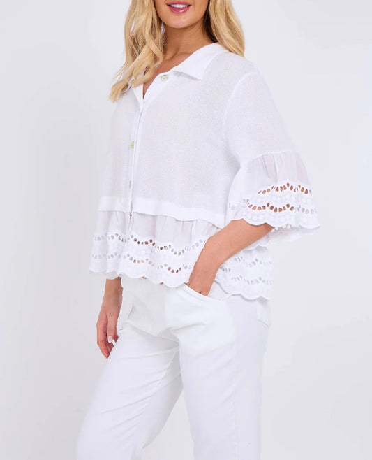 White linen embroidered shirt