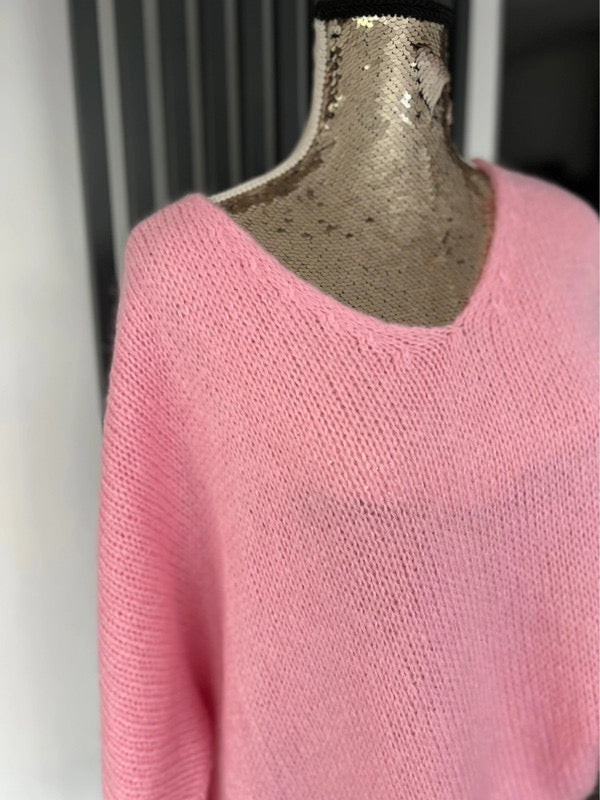 Baby pink sweater, v-neck mohair jumper