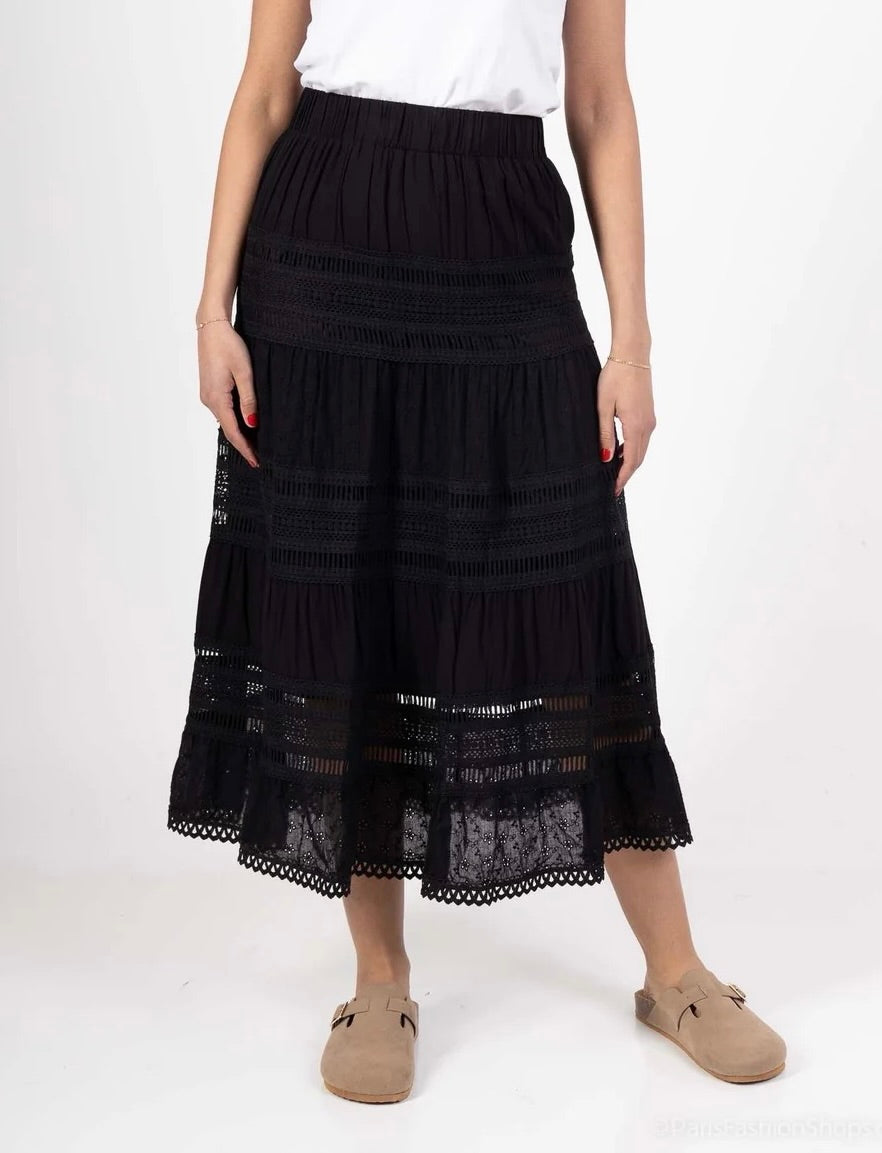 Floral embroidered black maxi skirt