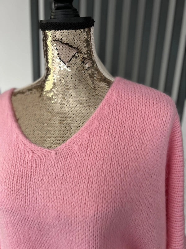 Baby pink sweater, v-neck mohair jumper