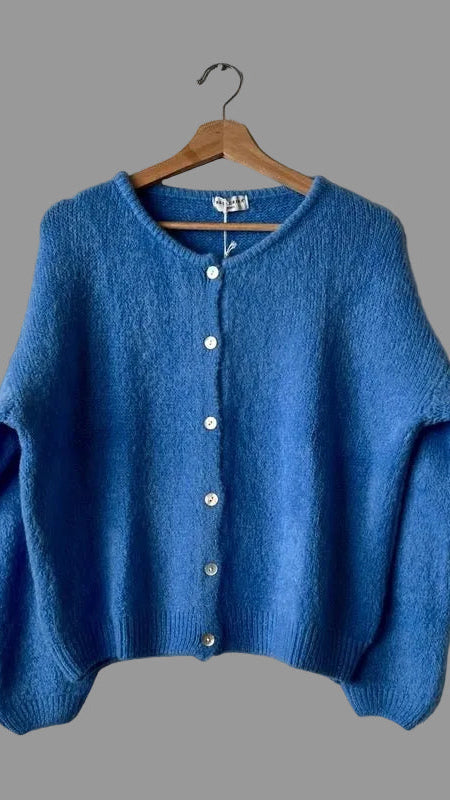 Cornflower blue alpaca mix cardigan with buttons