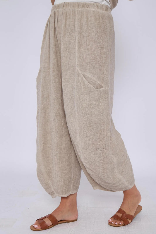 Baggy style mocha linen trousers