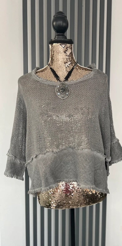 Linen mesh top - grey