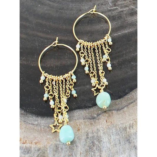 Gold plated green semi-precious stone  earrings