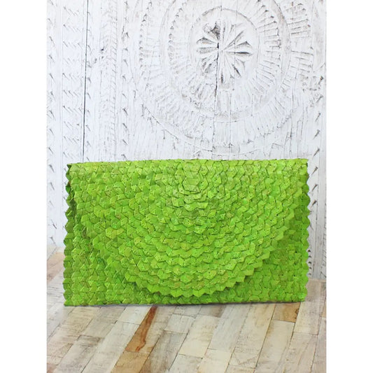 Lime green straw clutch bag