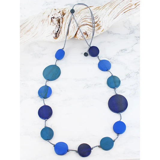 Adjustable Long Wooden Disc Necklace