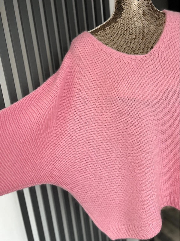 Baby pink sweater, v-neck mohair jumper