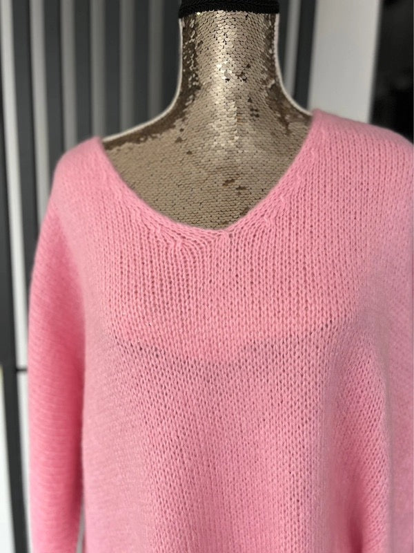 Baby pink sweater, v-neck mohair jumper