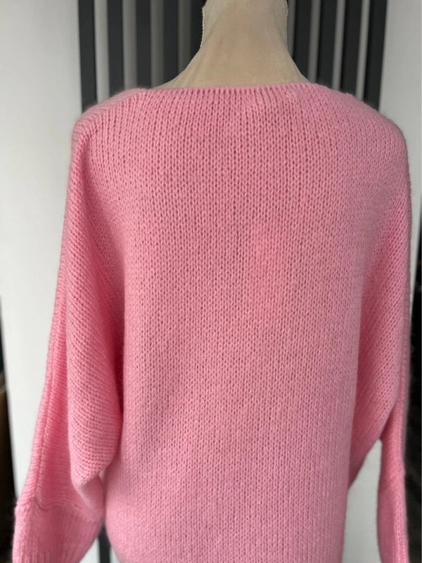 Baby pink sweater, v-neck mohair jumper