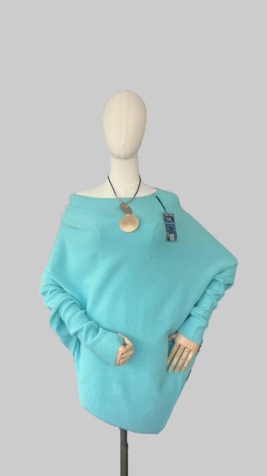 Mint asymmetrical jumper with batwing sleeves