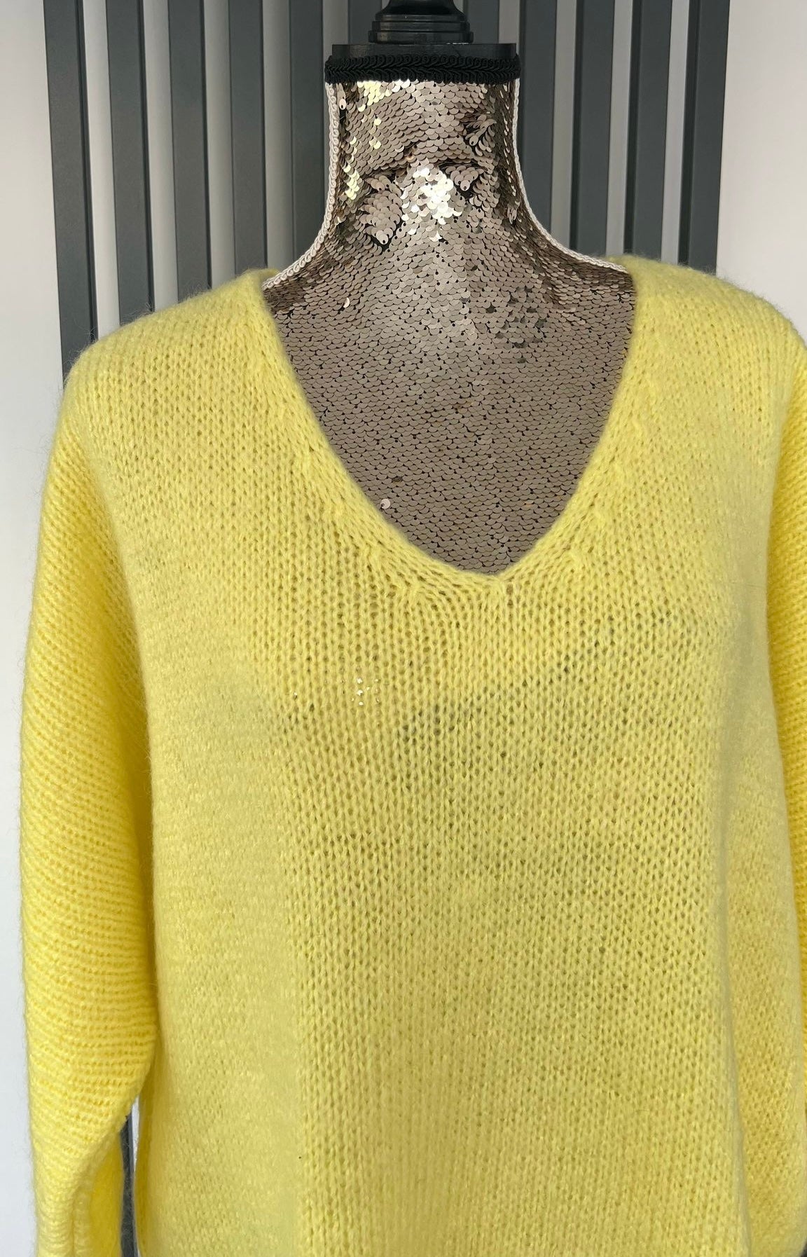 Lemon (yellow) sweater, v-neck mohair jumper