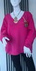 Oversized Mohair V-Neck Jumper - raspberry pink / fuchsia