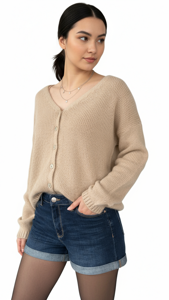 Beige mohair mix cardigan with buttons