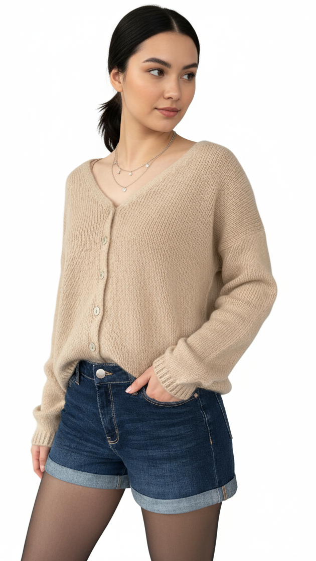 Beige mohair mix cardigan with buttons