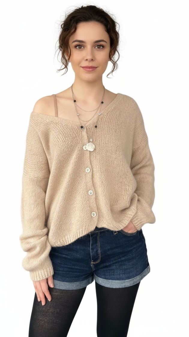 Beige mohair mix cardigan with buttons