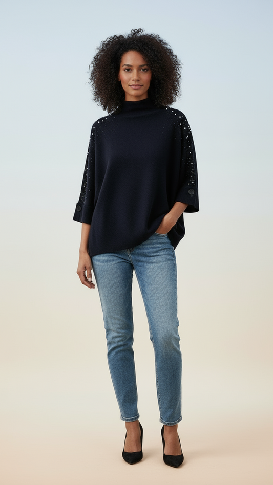 Turtleneck jumper, 3/4 sleeve with pearls - 13 colours