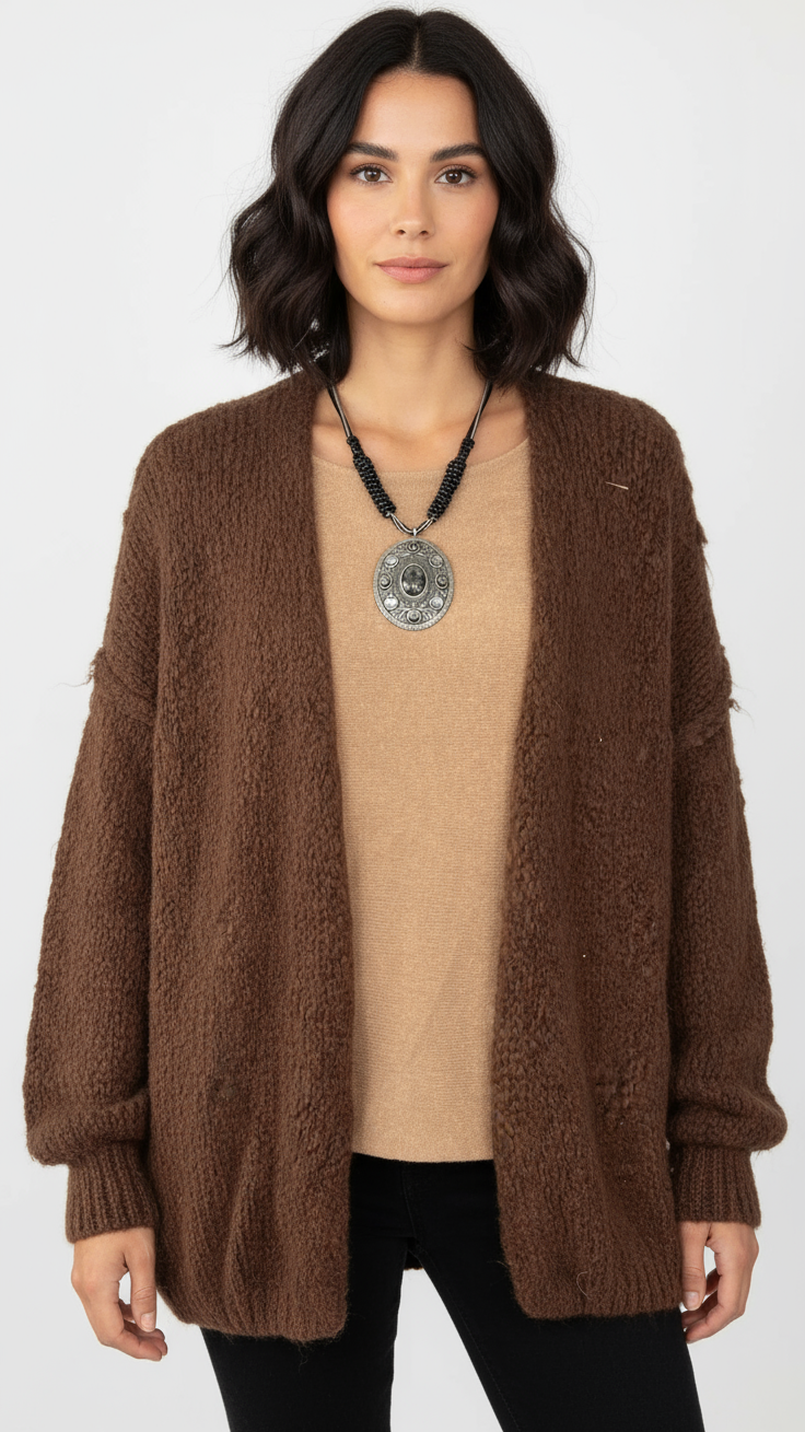Chocolate brown fluffy warm cardigan