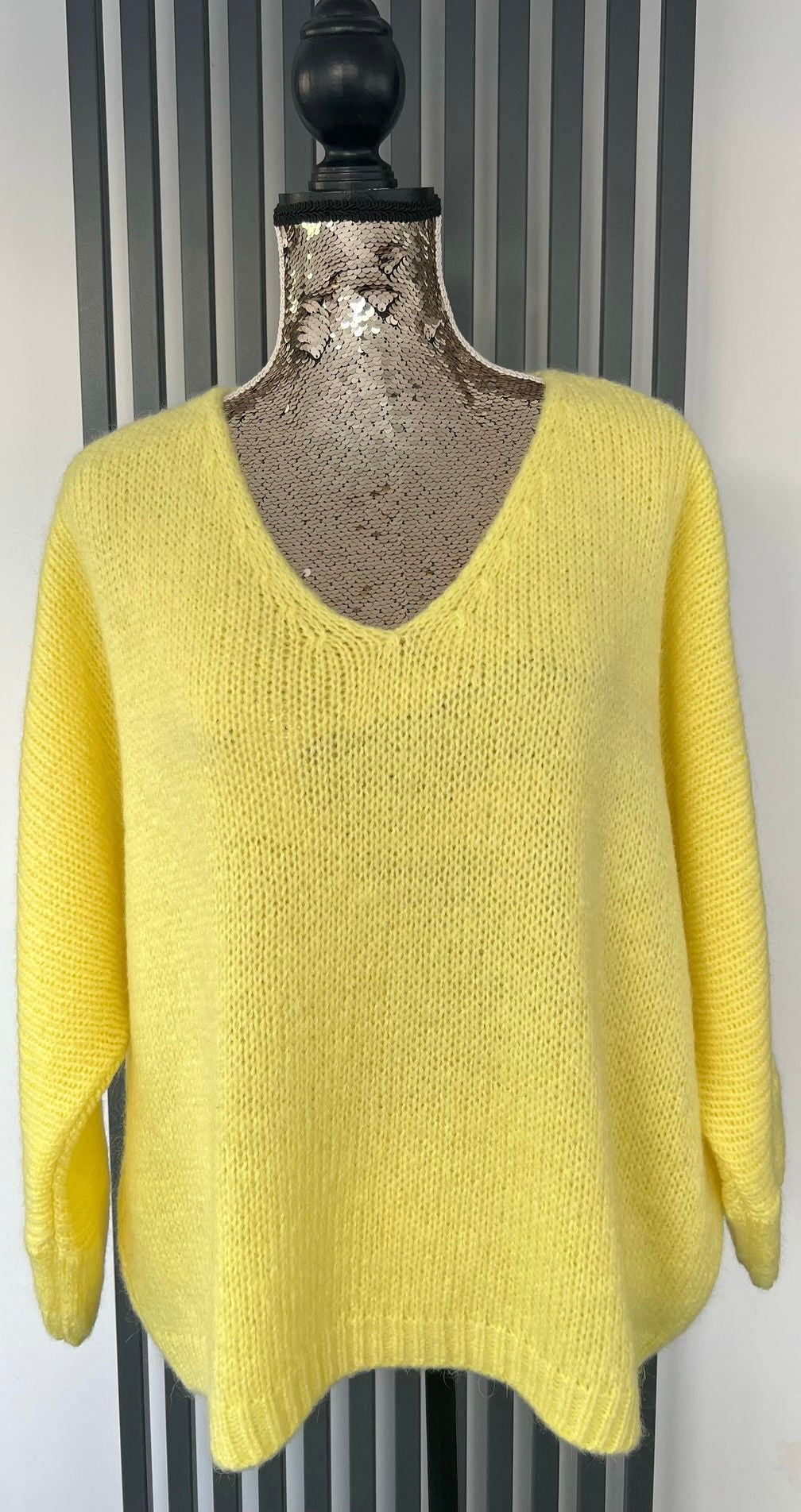 Lemon (yellow) sweater, v-neck mohair jumper